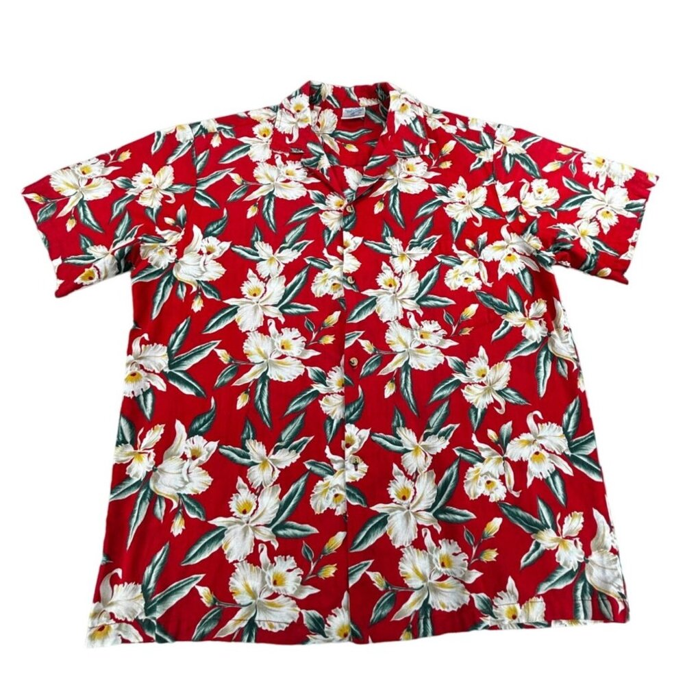 Hana Fashion Red Floral Hawaiian Shirt XL Cotton Short Sleeve Camp Resort